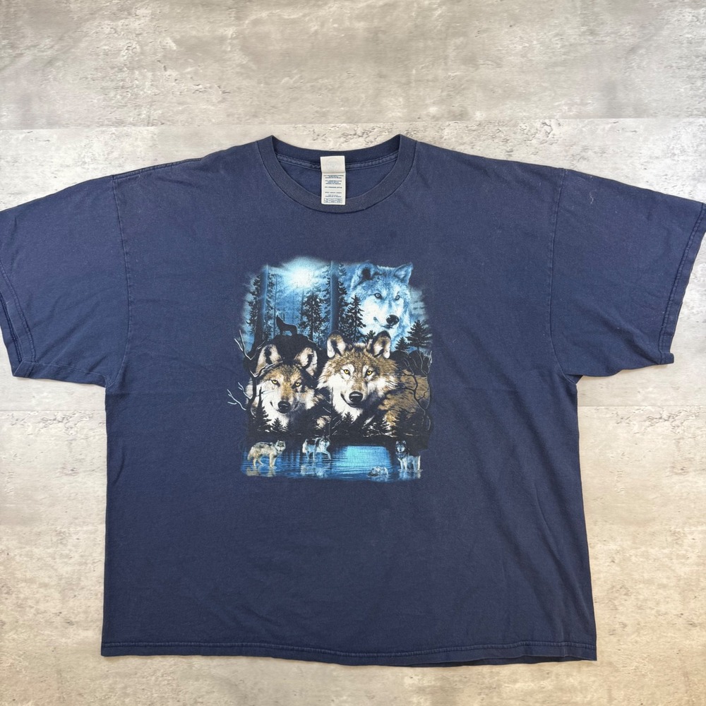 Delta Pro Weight Navy Blue Wolf Pack Graphic T-Shirt Mens 2XL Vintage Style Tee